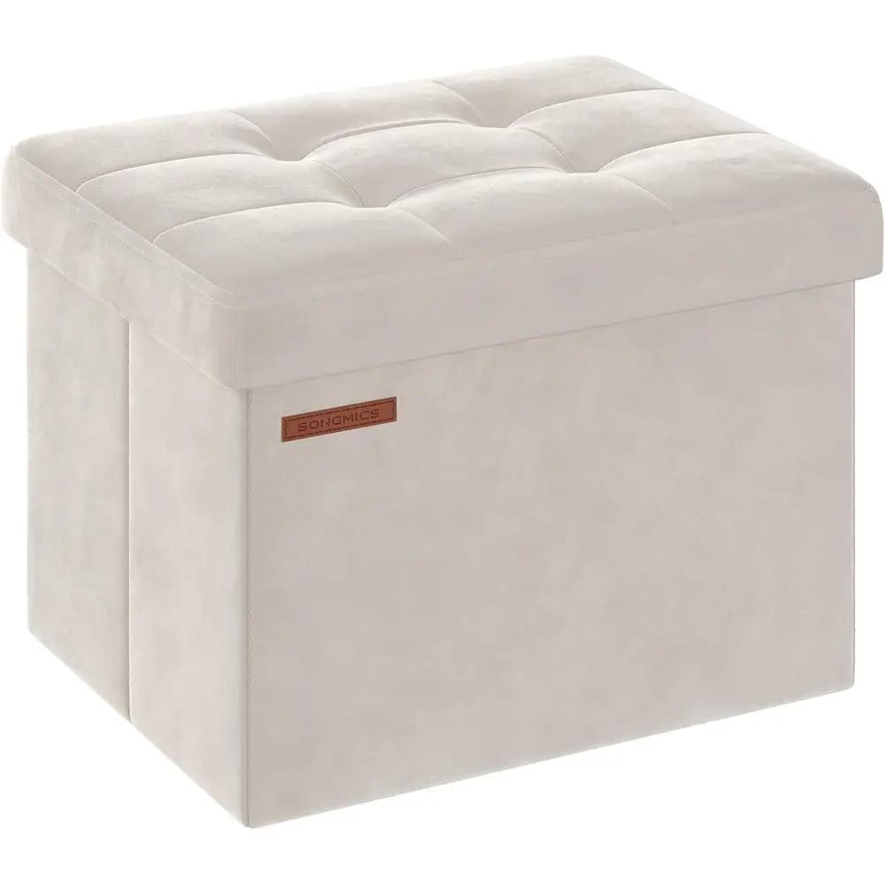 Space-Saving Ottoman with Footrest, 12.2 x 16.1 Inches, Supports Up to 286 lbs, Suitable for Living Room, Bedroom, Dorm, Cream W