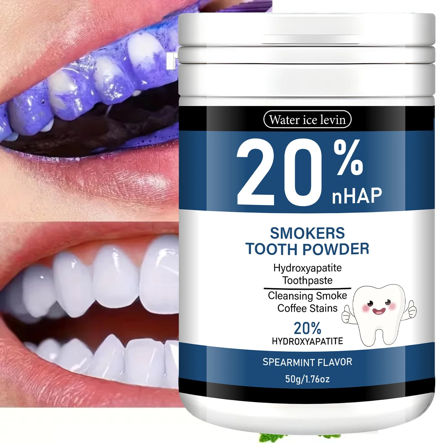 Powder Dentifricia at Hydrossiapatite 50g, Natural Dentifricio Sbiancante per Fumatori, Oral Care for Fresh Food, White toothpaste
