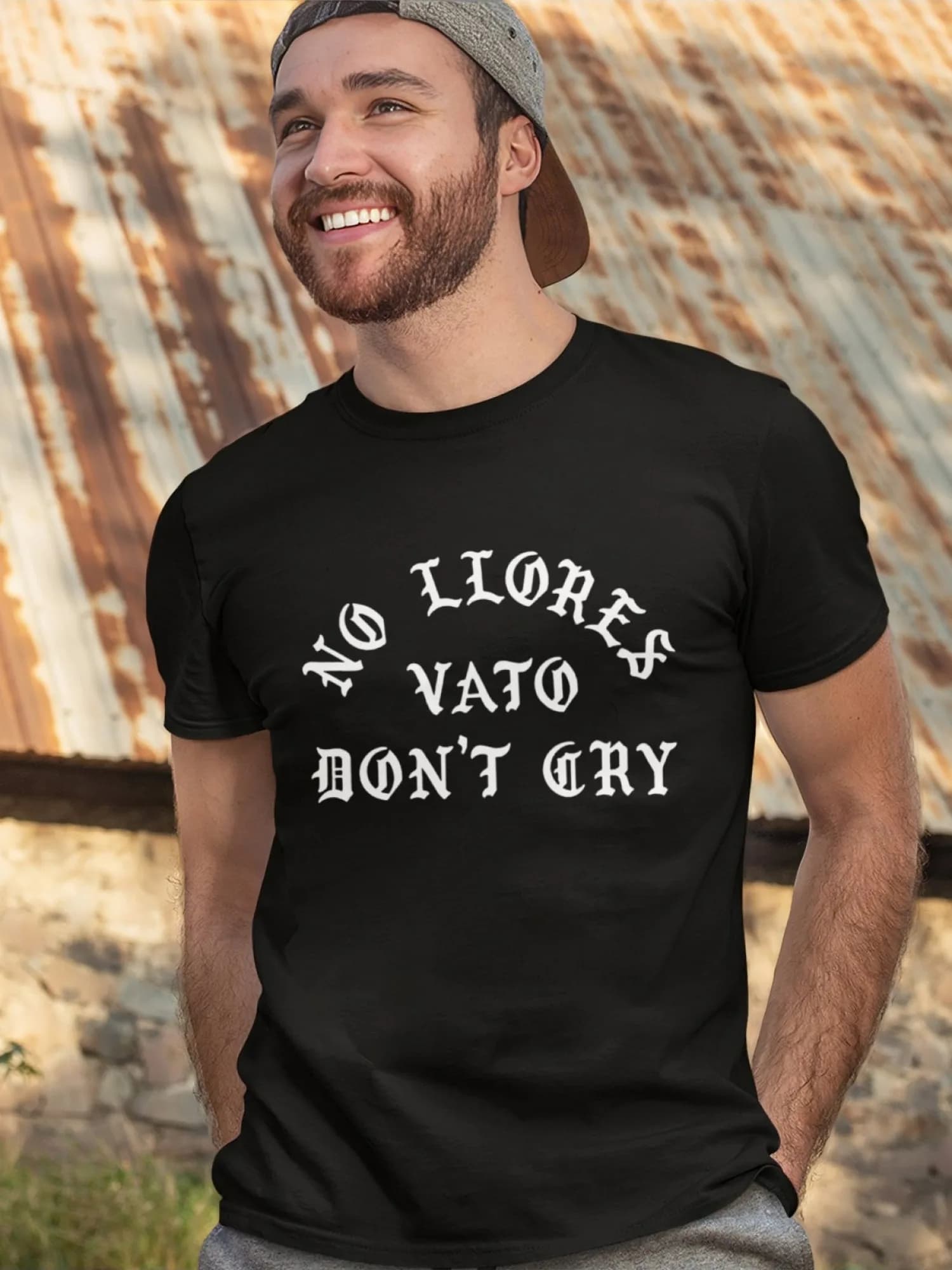 T-shirt speciale da uomo - T-shirt da strada messicana con stampa bilingue della cultura latina "no Llores, Hombre, No Llores"