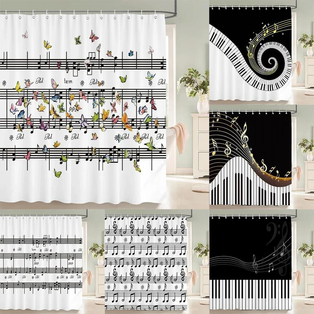 Tenda da doccia in stile musica a farfalla Fantasy Art Nota musicale Tessuto impermeabile Tenda da bagno Decorazioni per la camera Tende con ganci