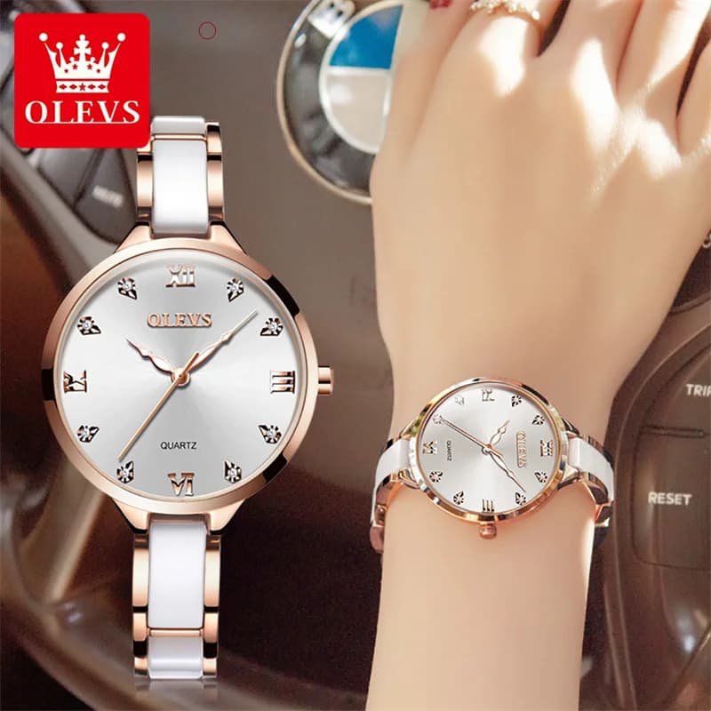 OLEVS New Fashion Women's Quartz Watch for Men Luxury Ceramic Strap Waterproof Luminous Hands Watches With Relogio Female Calendar