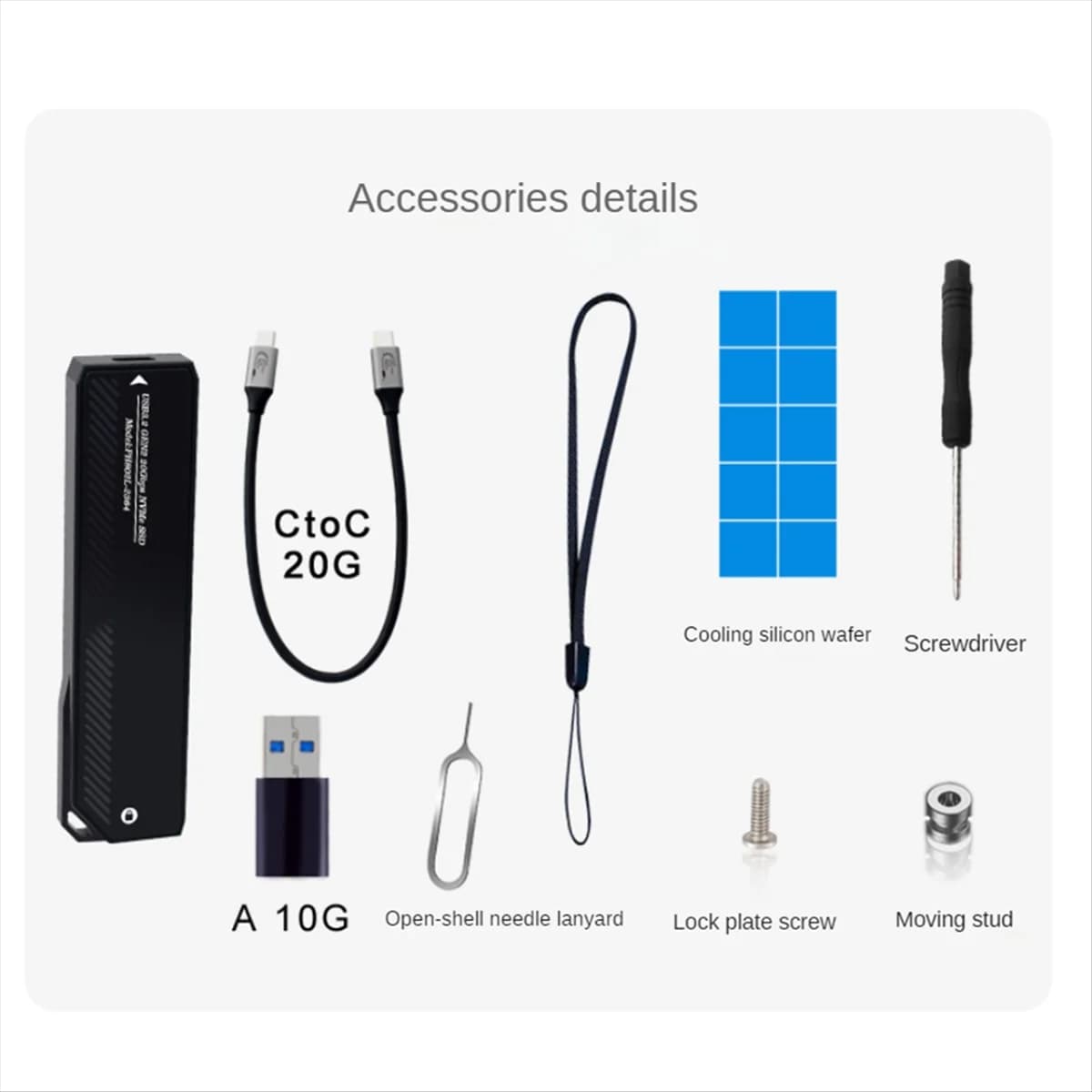 Custodia SSD M.2 NVMe 20 Gbps USB 3.0 Tipo C Custodia esterna PCIe USB3 M2 Custodia Cover Disco rigido a stato solido,A