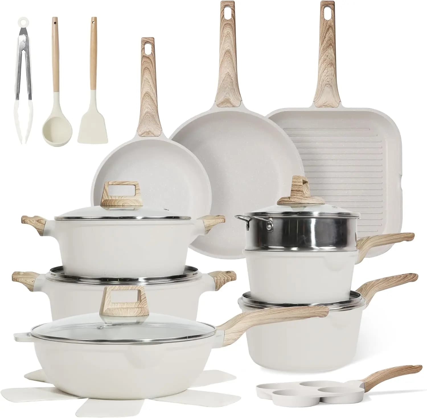 Set di 23 Pezzi di Pentole e Padelle Antiaderenti, Batteria da Cucina in Granito, Padella per Induzione, Casseruole, Piastra, Padella per Uova