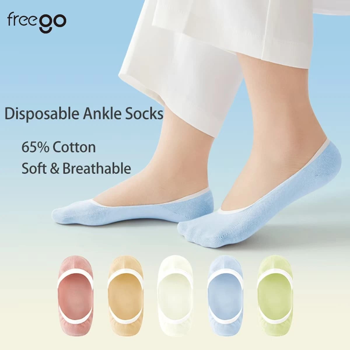 Freego 5/10Pairs Disposable Low Cut Socks 65% Cotton Macaron Pastel Colors Invisible Anti-slip Design for Travel Business Casual