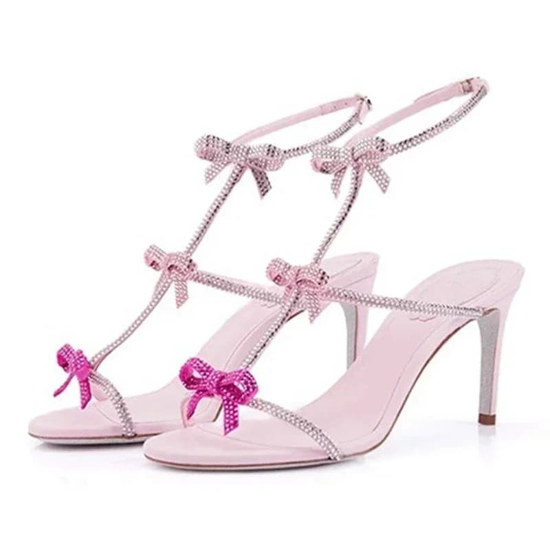 Aneikeh Elegante decorazione con strass in seta Sandali con tacco alto Punta aperta Tacco sottile Scarpe da donna Estate Zapatos Mujer