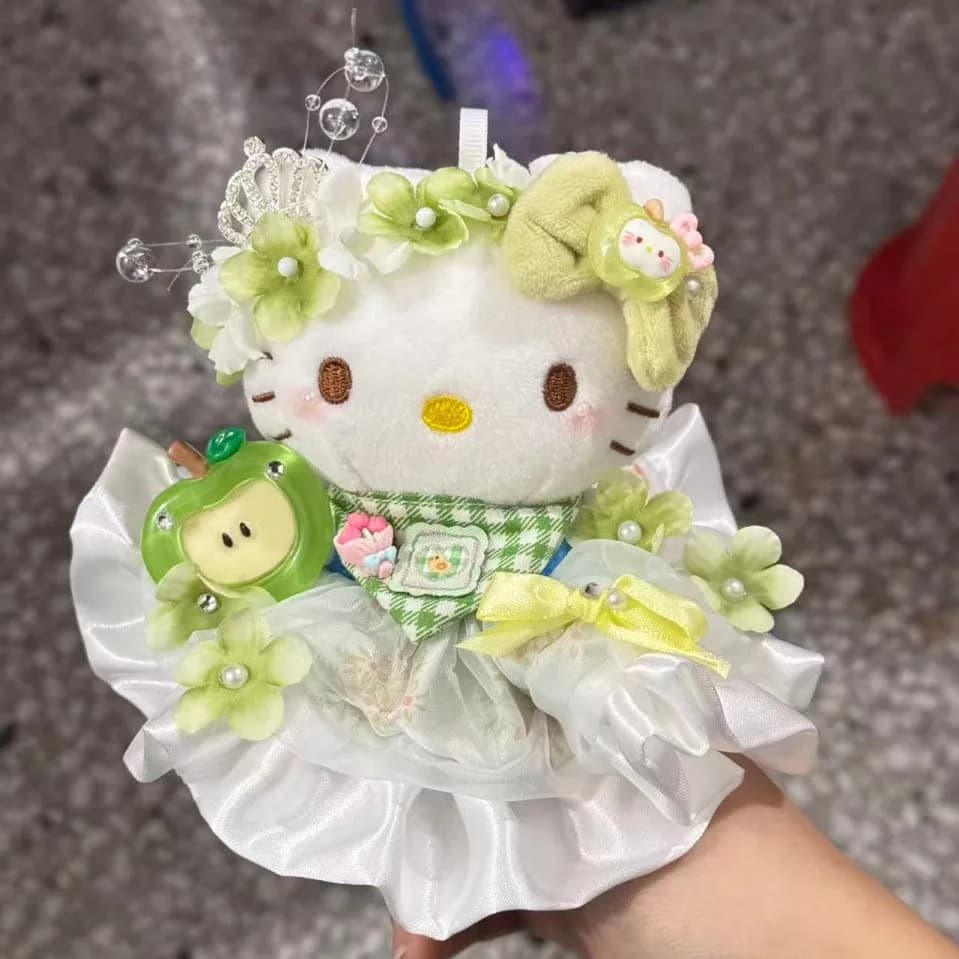 Hello Kitty Sanrio Oil-Seed Rape Flowers Green Apple Plush Stuffed Toy Cartoon Keychain Bag Pendant Cute Birthday Gift Women