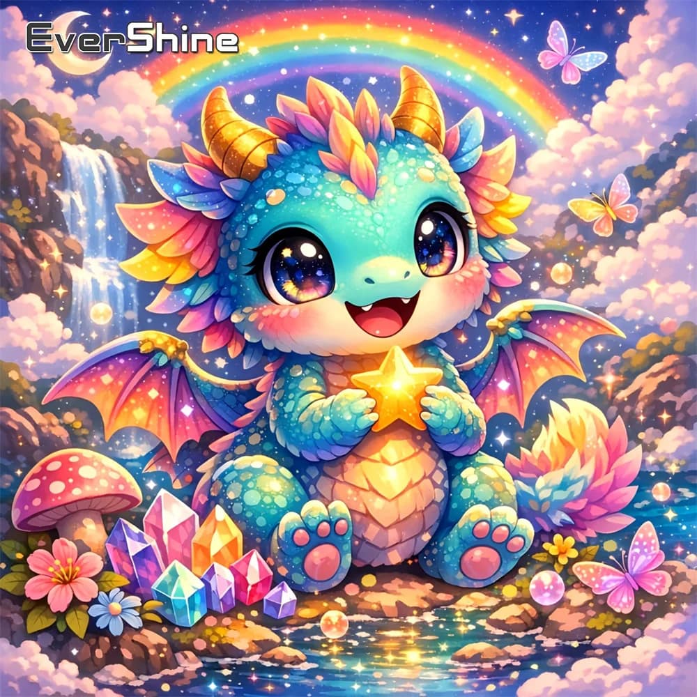 EverShine Nuovo Arrivo Quadro Diamantato Drago con Strass Ricamo Animale Pittura Completa Quadrata Arte Murale Arcobaleno