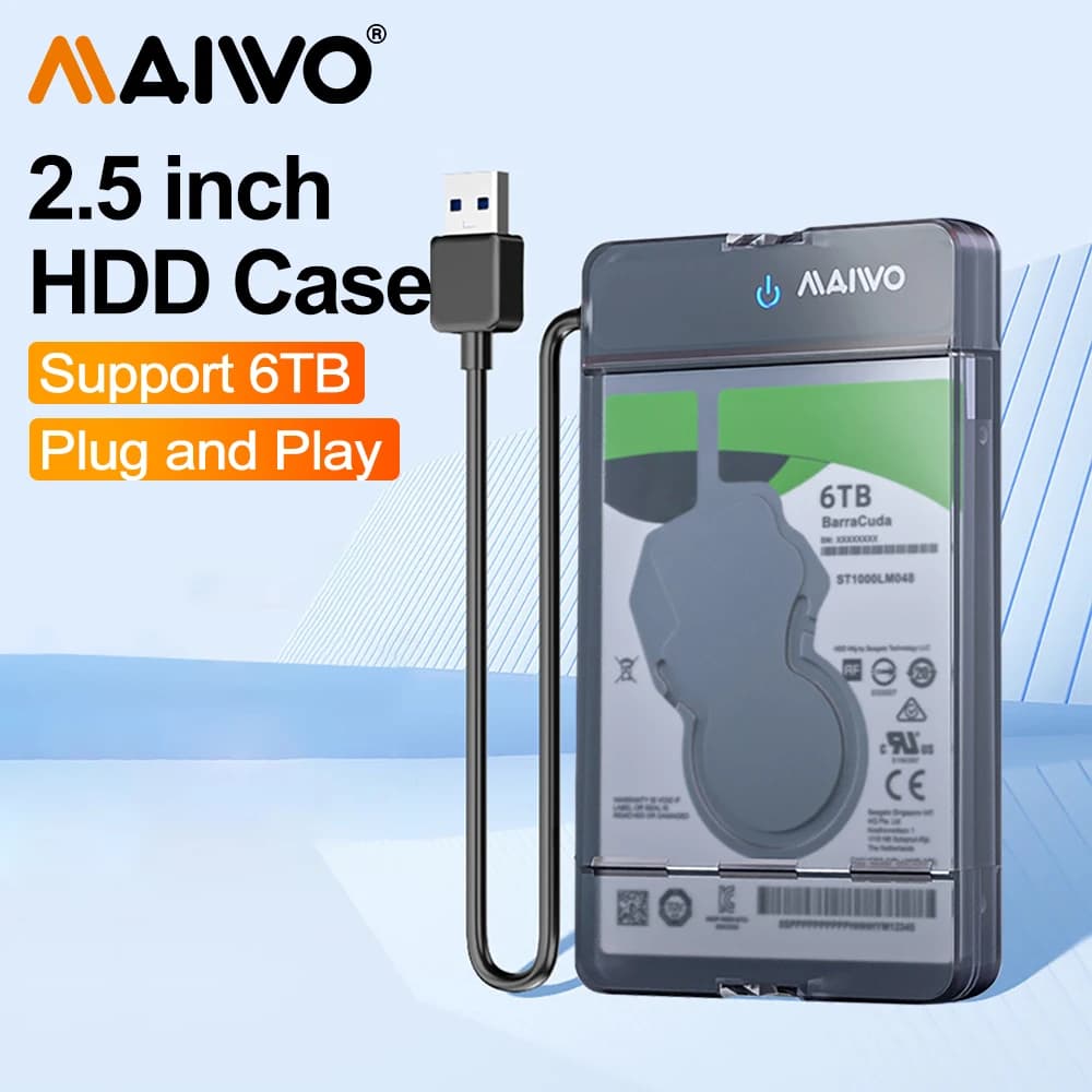 Custodia per disco rigido esterno MAIWO USB3.0/Type C per HDD SATA da 2,5 pollici e custodia per disco rigido trasparente SSD Supporto senza attrezzi da 6 TB