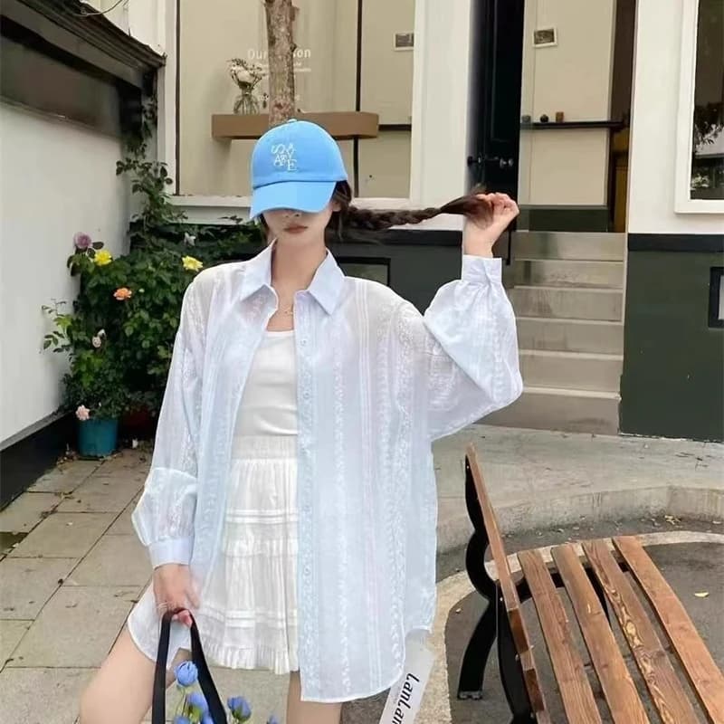 Hot Fashion Lazy Style Spring Autumn Chic Women Shirt Long Sleeve Blouse Polo Collar Solid Color Embroidery Sun Protection Top