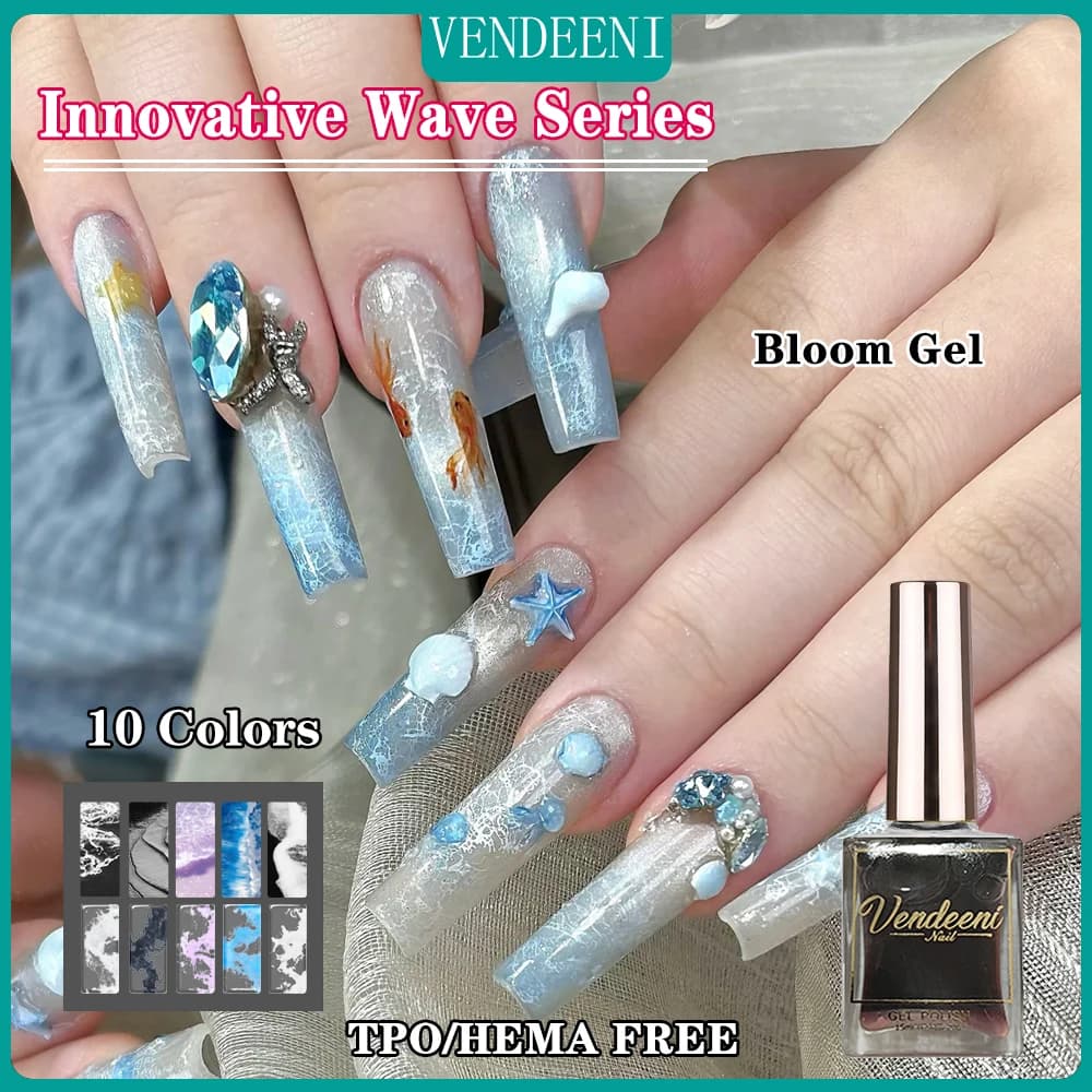 Vendeeni 10 colori/set Sea Wave Effect Bloom Gel Smalto per unghie UV LED Blu Acquerello Manicure Smalto per unghie TPO/HEMA FREE
