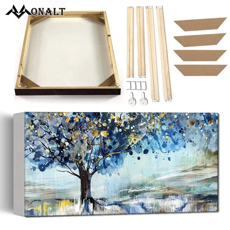 home Decoration Watercolor Tree of Life Wall Art Canvas Painting with Frame Graffiti Abstract Plant Landscape Poster Stamps Image H