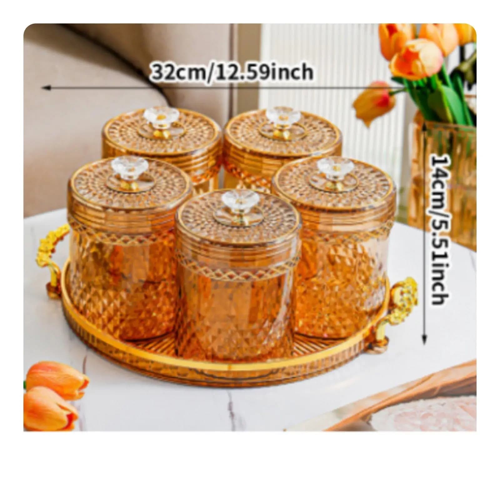 Airtight Rotating Storage Jar Set for Spices Tea Sugar Pastry Organization with Golden Diamond Design Home Kitchen Decor