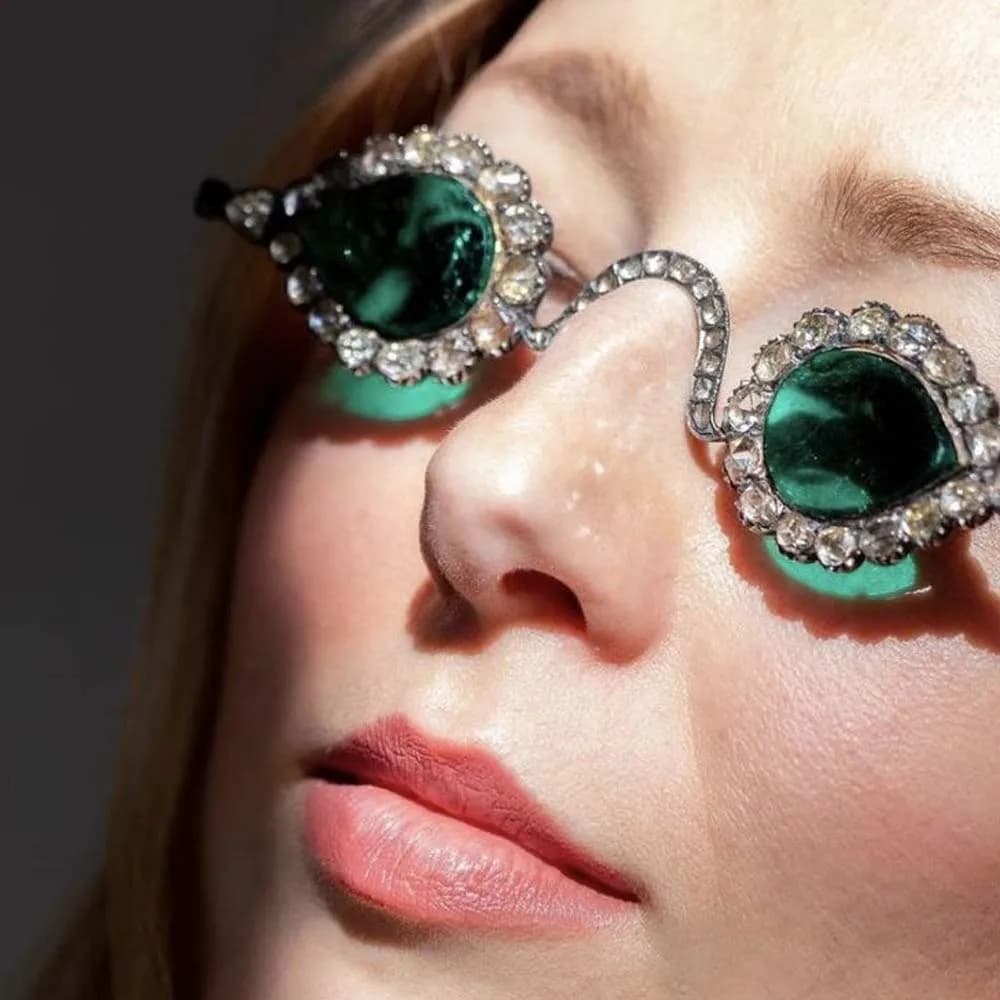 Stonefans Green Water Drop Sunglasses Frame for Women's Hair 2024 Ins Accessories For Fashion Wedding Wedding Gifts Rhinestones