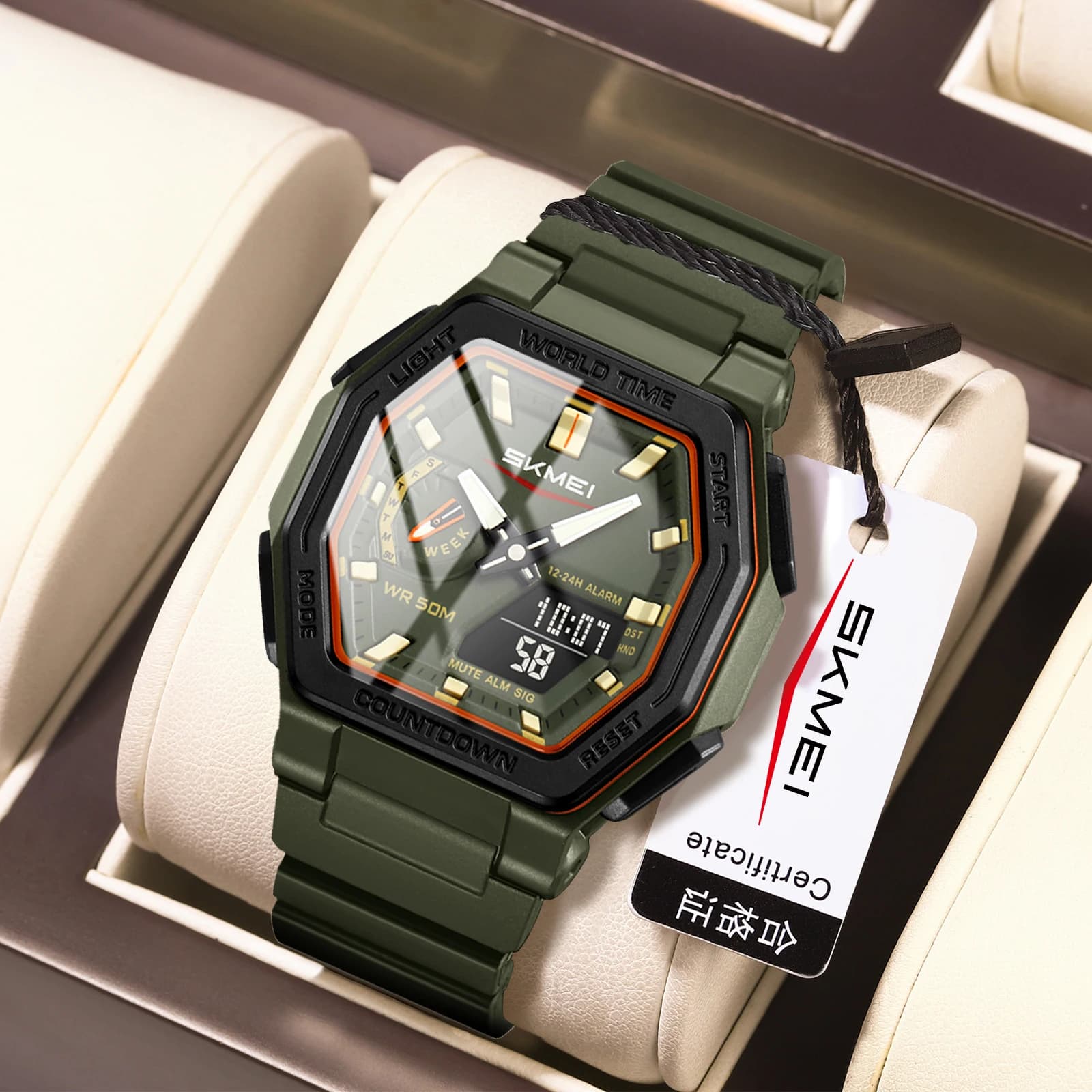 SKMEI Display luminoso creativo Orologio elettronico digitale Sport 5 Orologi allarmi per uomo Donna Orologio da polso impermeabile con ora mondiale