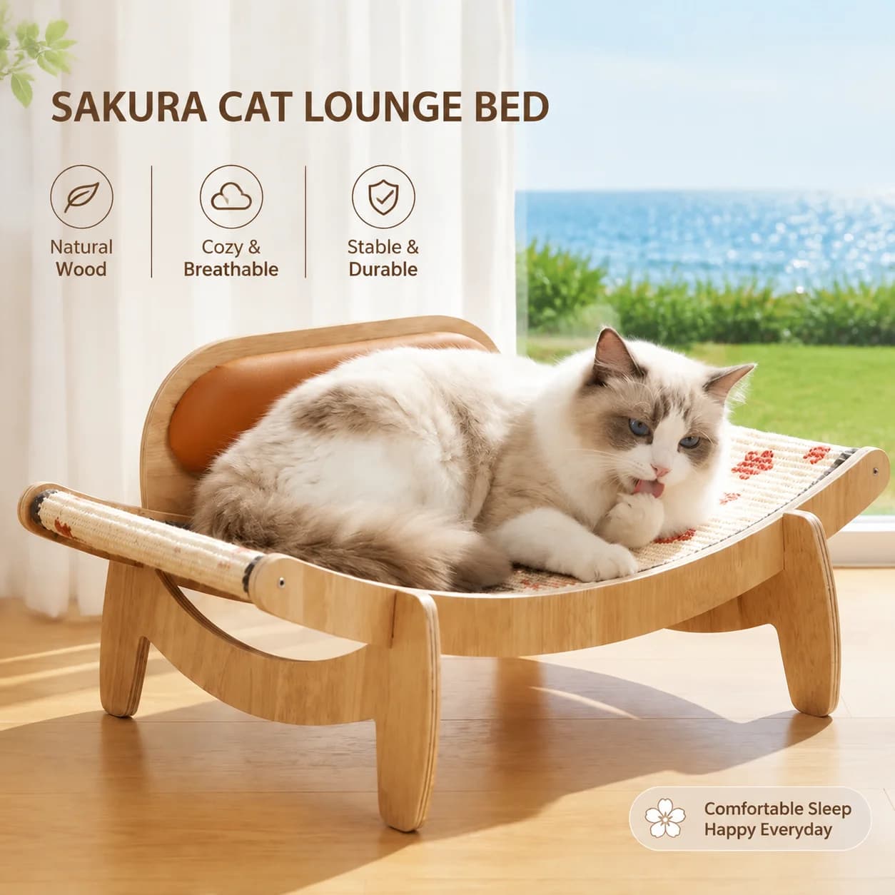 Sisal Cat Scratching Board with Wooden Base – Sturdy Sofa Hammock Style Claw Grinder for Indoor Cats