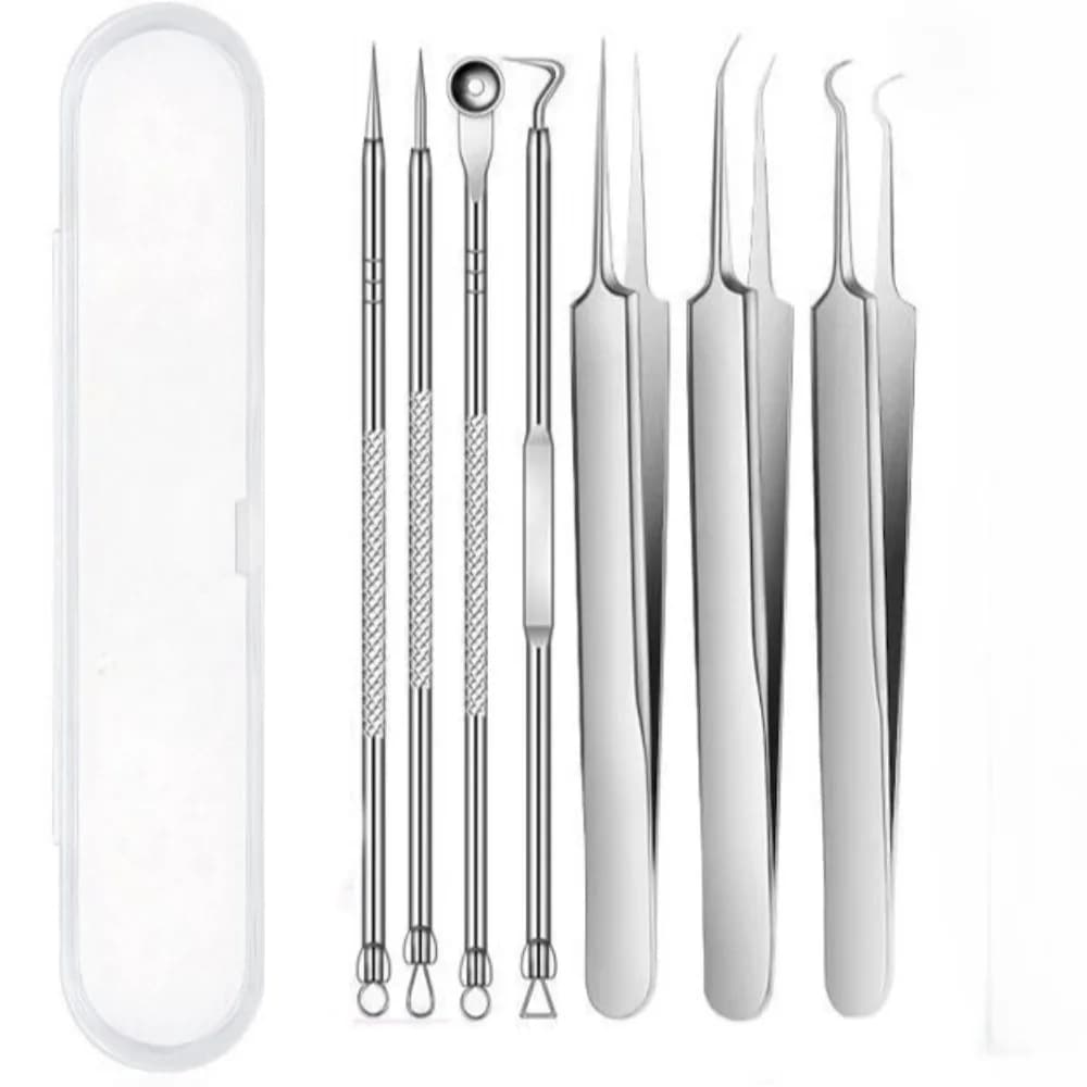 Set of tools for removing acne and ultra-precise black spots from 7 pieces, professional pinzettes for pimples for effective facial care and skin purification JHH