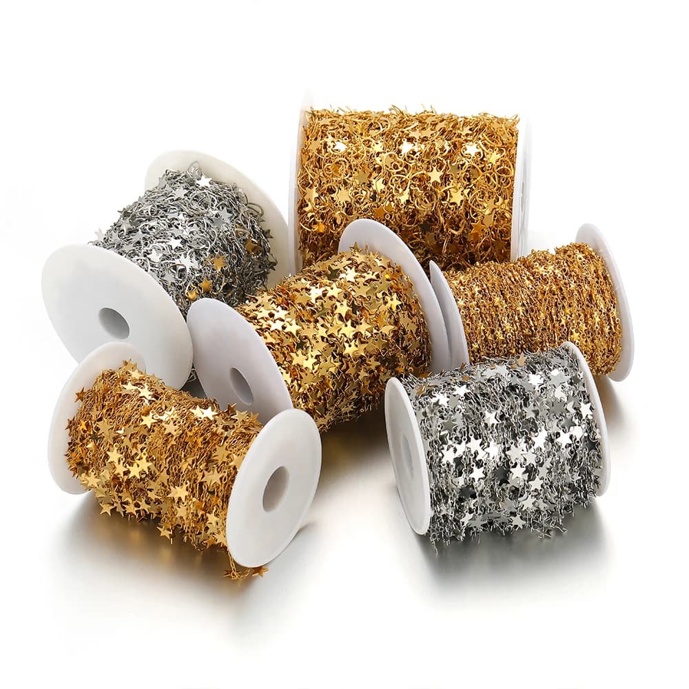 Catene a forma di stella color oro in acciaio inossidabile da 1 metro che non sbiadiscono, gioielli di moda fai da te, collane, orecchini, braccialetti, risultati all'ingrosso