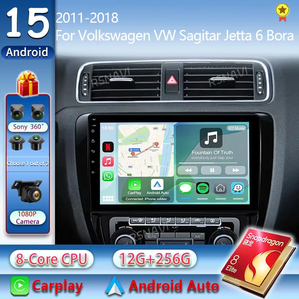 Android 15 Autoradio Per Volkswagen VW Sagitar Jetta 6 Bora 2011-2018 Navigazione GPS Lettore Multimediale Stereo WiFi + 4G Carplay BT