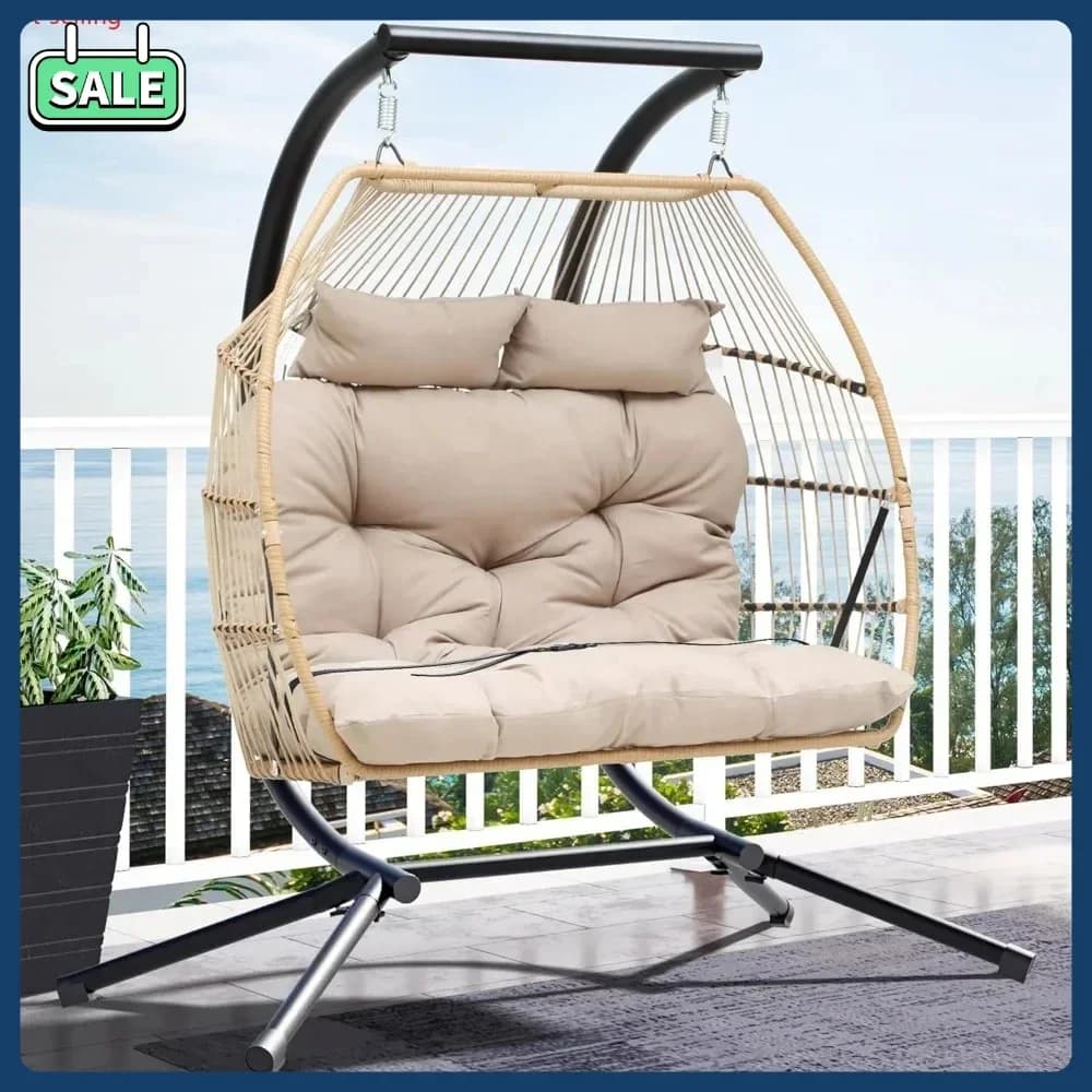 Bestseller2 persone sospese sedia a dondolo per uova con supporto sedia per uova amaca per interni ed esterni in vimini con cuscini 550 libbre per patio, essere