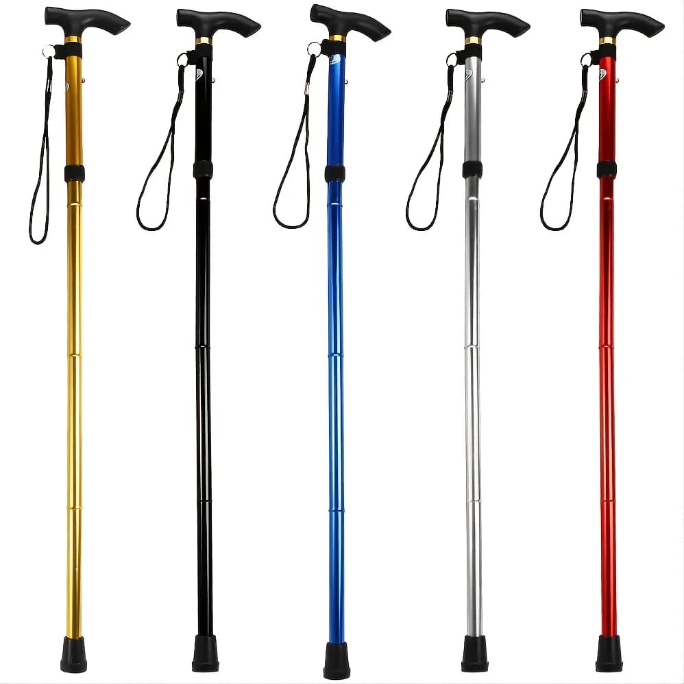 4-section Folding Ultra-light Adjustable Walking Stick, Telescopic Trekking Pole With Rubber Tip