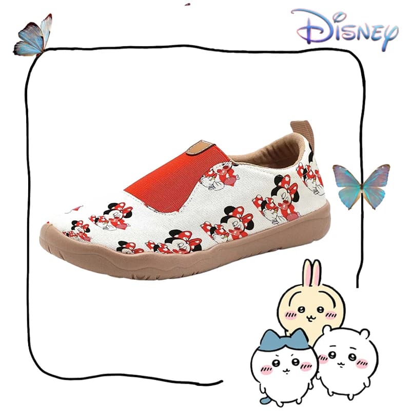 Disney Minnie Mouse slip-on sneakers easy to wear | Comfortable shoes with Sweet Red Bow print | Casual Footwear for Fan