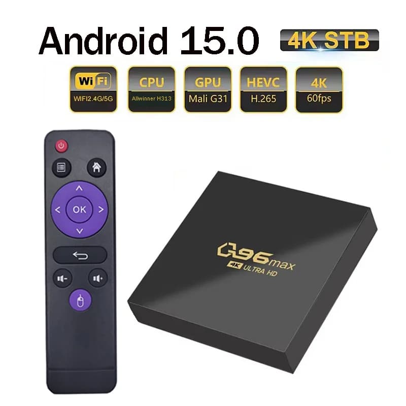 TV Box Android 15.0 IPTV Set Top Box Q96 Max Allwinner H313 Quad Core HD 4K 8GB 128GB Dual WiFi 4G 5G Smart Box