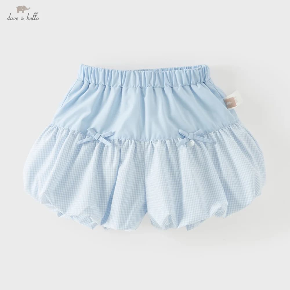Dave Bella Girls Summer Shorts Elastic Waist Blue White Plaid Children Pants Casual Sweet Trousers Cute Fashion Cool DB2261514