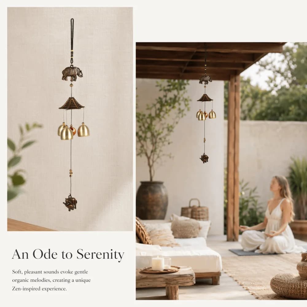 Metal Metal Elephant Wind Chimes Elephant Gold Outdoor Yard Decor 17.7in Hanging Bell Ornament Window Decoration