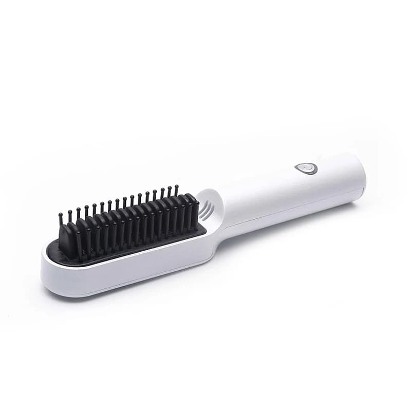 Pettine per piastra per capelli wireless USB per donna bianco con spazzola per lisciare elettrica con finitura nera opaca