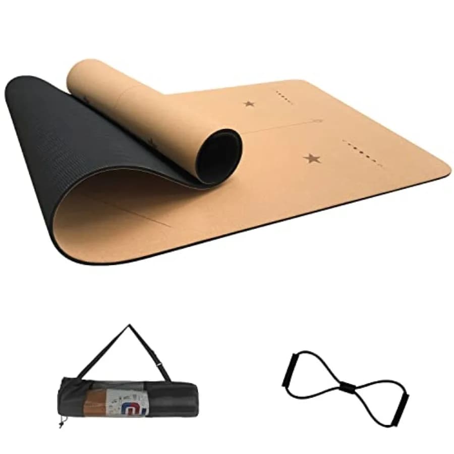 Tappetino Yoga Numat in Sughero 6mm (1/4 di pollice) Spessore 72 x 24 pollici, Antiscivolo, Antisudore, Ecologico, Leggero in Schiuma TPE con Linee di Allineamento, Verde