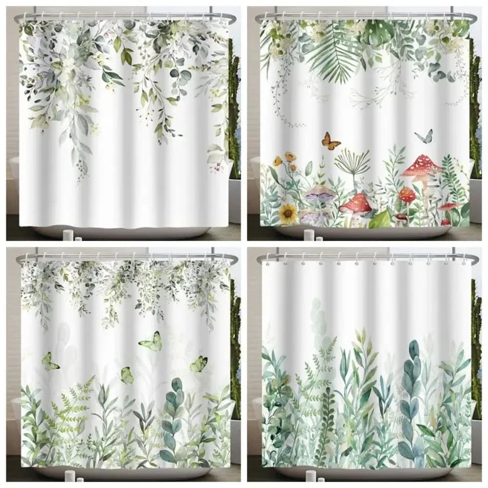 Verde foglie di eucalipto pianta tenda da doccia acquerello foglia floreale fiore Boho vasca da bagno impermeabile bagno tenda da doccia decorazione