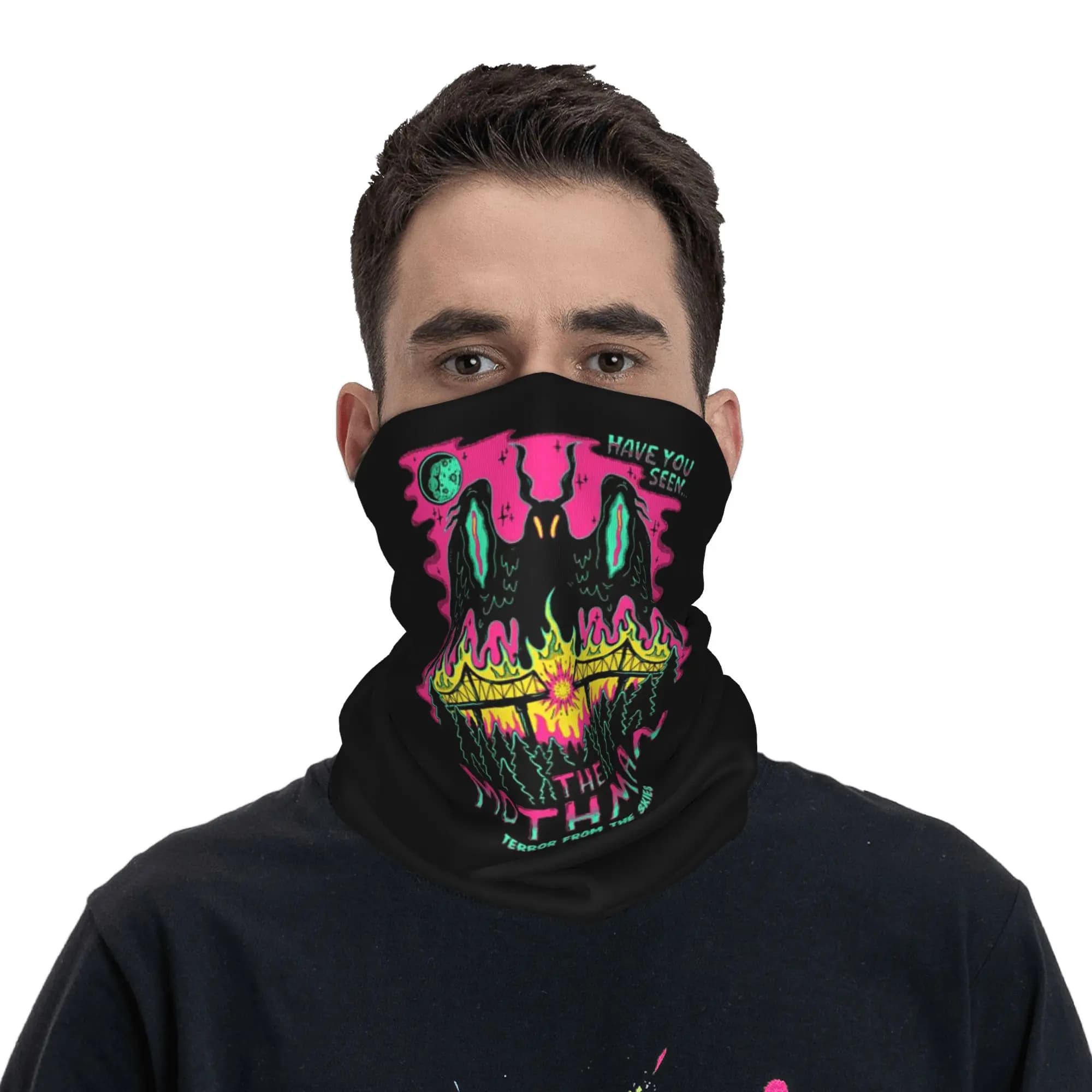 Bandana con stampa Mothman, copricollo, maschera stampata, sciarpa, maschera per il viso, ciclismo, unisex, per adulti, lavabile