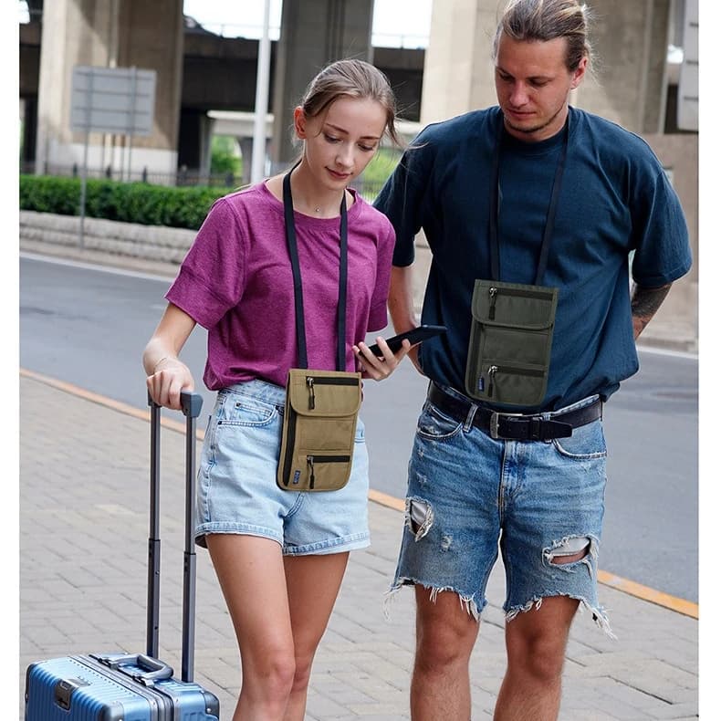 Custodia per passaporto da viaggio leggera in nylon, custodia per carte FRID, porta passaporto da appendere al collo, borsa piccola a spalla singola a tracolla