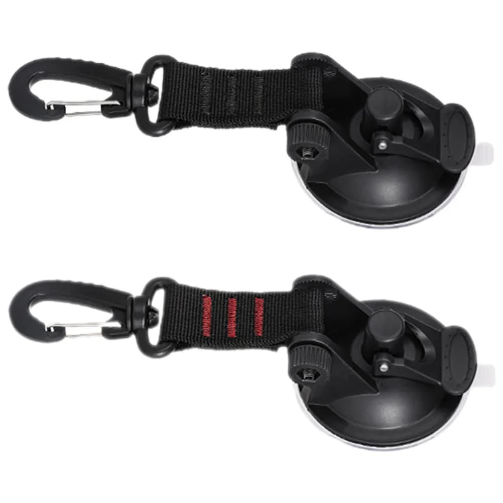 2Pcs Heavy Duty Suction Cup Hooks with Rotating Nylon Strap Strong Vacuum Adhesion for Car Window Tent Outdoor Home Use No Drill