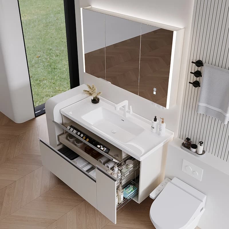 Organizzatore portaoggetti Armadietto da bagno Specchio Cassetti bianchi Scaffali di carta Accessori Armadio Moderno Gabinete Mobili alla moda