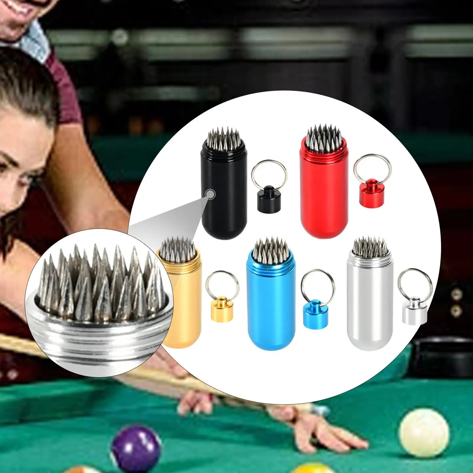 Pool Cue Tip Repair Tool ,with Keychain, Sturdy Maintenance, Portable, Tip Shaper Billiard Repair Supplies Billiard Tip Tool