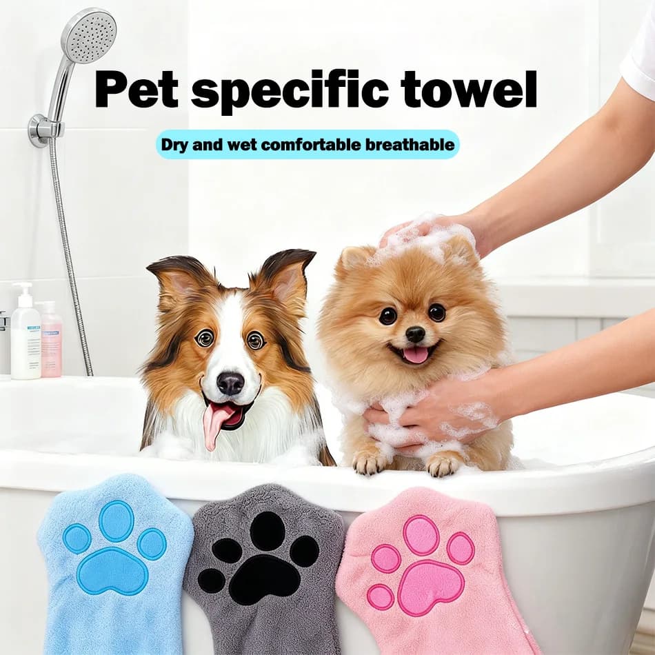 Guanto per Toelettatura Animali, Asciugatura Rapida, Asciugamano per Zampe di Cani in Microfibra, Guanto Doppio Lato per Cani di Taglia Media e Piccola