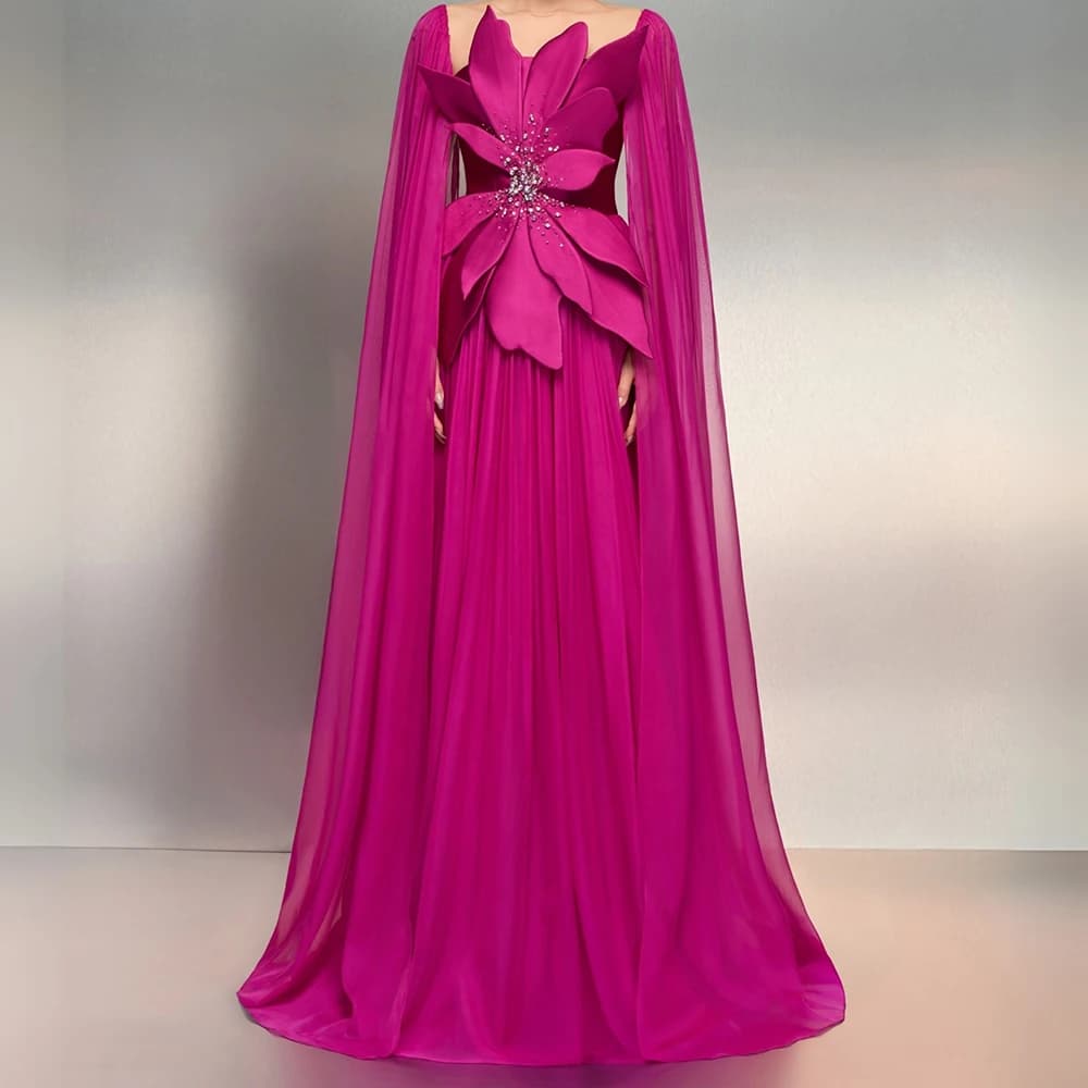 Customized A-line Evening Dresses Floor-length Square Collar Sleeveless Prom Gown Fashion Crystal Flowers Draped Party Gown