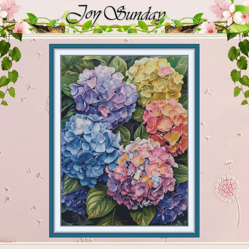 Hydrangea Patterns Counted Cross Stitch Set DIY 11CT 14CT 16CT HD Stamped DMC Cross-stitch Kit Embroidery Needlework Crafts