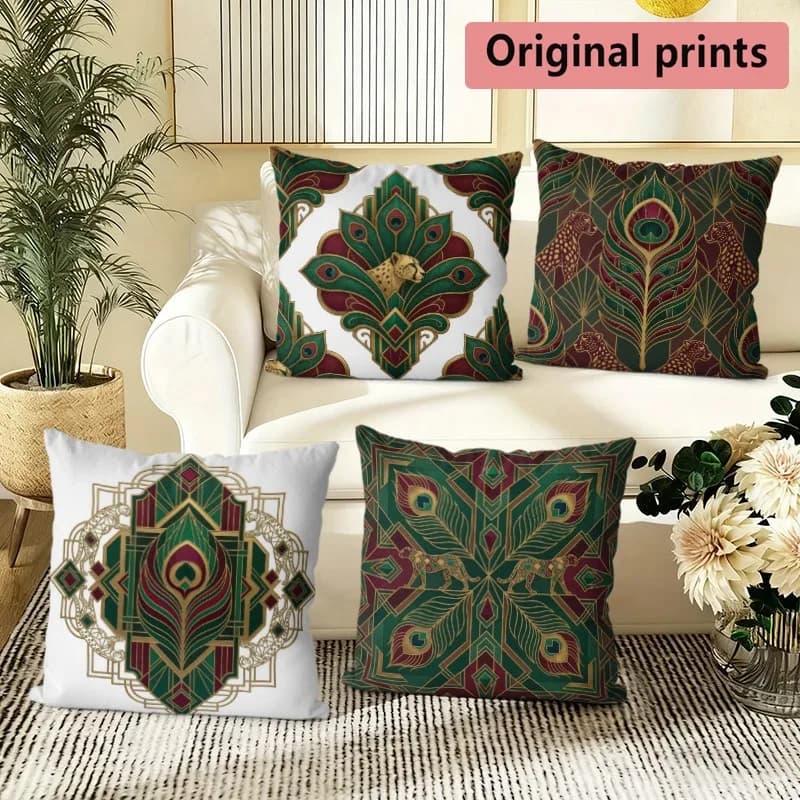 Art Deco Leopard Peacock Pillow Covers Pattern Cushion Cover Suitable for Sofa Bedroom Car Pillow Cover