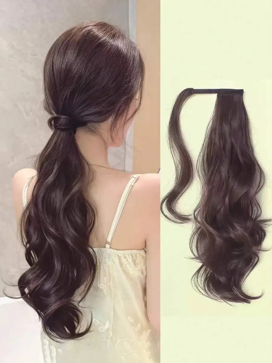 Ponytail Wig With Scrunchie, Big Wavy Curly Long Braid, Natural Fluffy Messy Bun Hair Extension, Ponytail Holders, Hair