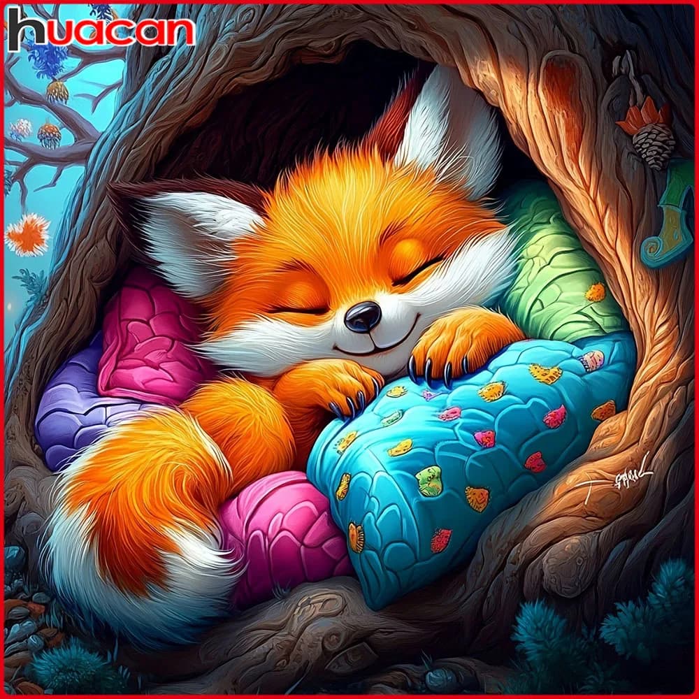 Huacan Pittura Diamantata Completa Volpe Dormiente Mosaico Diamantato Animale Nuova Collezione 2026 Quadri Decorativi