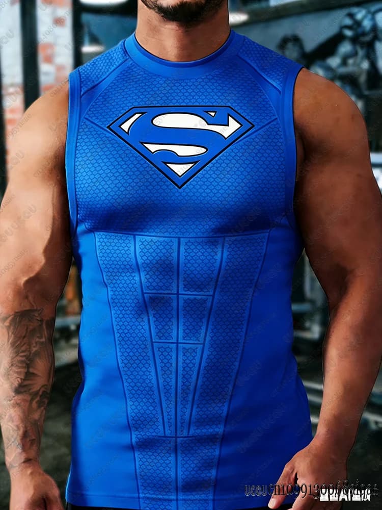 Canotta sportiva da uomo con stampa Superman, top estivo traspirante ad asciugatura rapida, senza maniche, classica per palestra