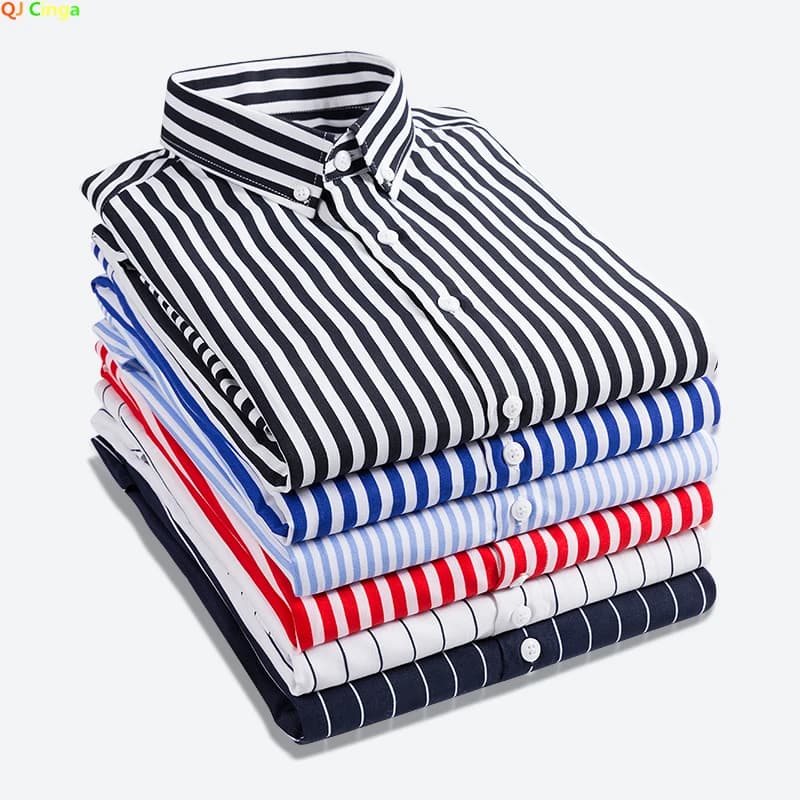 Camicia Classica a Righe da Uomo 2026, Camicia Monopetto a Maniche Lunghe, Nuova Collezione Autunnale, Versione Slim Rossa Blu Nera, Chemise Maschile