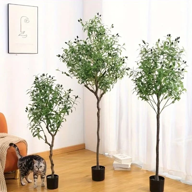 Albero di Ulivo Artificiale 120-180cm, Pianta Finta per Decorazione Casa, Balcone, Ufficio, Giardino, Interno ed Esterno, Albero in Vaso di Plastica