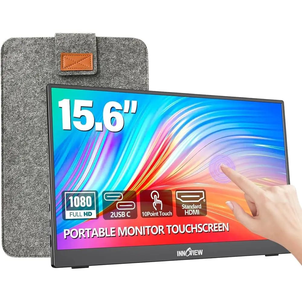 Portable Monitor 15.6" 60Hz Touchscreen 1080P with 10 Touch Points, Protective Case and Integrated Support, 1200:1 HDMI