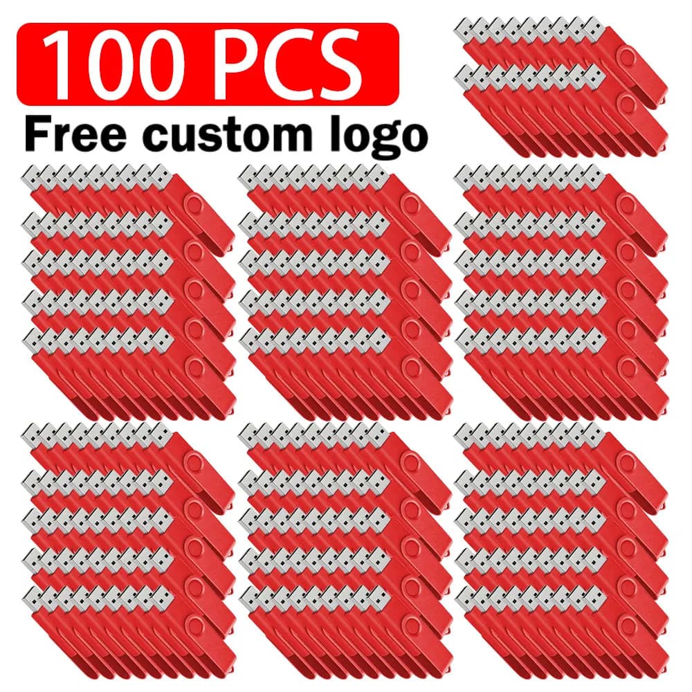 100 pz/lotto Chiavetta USB 2.0 Girevole in Metallo 1GB 2GB 4GB 8GB 16GB 32GB 64GB 128MB con Logo Personalizzabile Gratuito