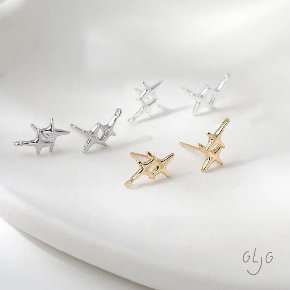6 Pezzi Delicati Orecchini a Perno a Forma di Stella Polare Celeste, Connettori Fai da Te per Orecchini, Componenti per Gioielli, Accessori Placcati Oro 14k 9*13mm
