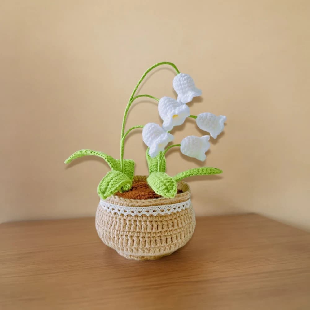 Kit all'uncinetto in vaso di fiori fai-da-te Set di strumenti lavorati a mano con piante carine (Lily Of Valley)