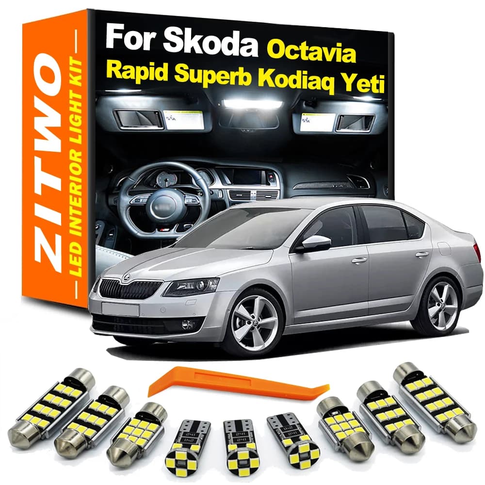 Kit completo di luci interne a LED per lampada per auto per Skoda Octavia Fabia Superb Rapid Karoq Yeti Kodiaq Citigo Roomster 1 2 3 accessori